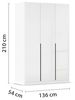 Rauch Möbel Alabama, Kleiderschrank, Garderobe, 3-türig, Zubehör Premium, 2 Kleiderstangen, 5 Einlegeböden, Schubladeneinsatz, Farbe Hochglanz Weiß/Weiß, Griff Grau metallic, 136 x 210 x 54 cm Bild 3