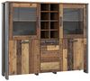 Forte Clif Highboardvitrine mit 3 Türen unf 2 Glastüren, Holzwerkstoff & Clif TV-Unterschrank mit 1 Tür und 2 Schubladen, Holzwerkstoff, Old – Wood Vintage/Betonoptik Dunkelgrau, 161 x 63,9 x 41,6 cm Bild 5