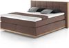 Mivano Levana Boxspringbett mit Sockel aus Eiche, 7-Zonen-Federkern, Matratzen H2 + Topper Basic, Mikrofaser, Braun, Liegefläche 200x200 cm Bild 5