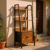 FurnitureR Garten-Beistelltisch Leiterregal 42 x 29 x 110 cm, 4 Ebenen, Stoffschublade, 12 mm Holzplatten & 20 mm Metallrahmen, 7,5 cm Rückwand, Outdoor & Balkon Deko-Regal Bild 3