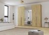 Rauch Möbel Alabama, Kleiderschrank, Garderobe, 6-türig, Spiegel, Zubehör Premium, 3 Kleiderstangen, 6 Einlegeböden, Schubladeneinsatz, Farbe Eiche Artisan, Holz, Griff Grau metallic, 271 x 210 x 54 cm Bild 2