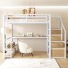 Odikalo Hochbett 140x200 Jugendbett mit Schreibtisch (140*200 Metall-Hochbett mit Aufbewahrungsleiter mit Regalen und Tisch, Sicherheitszaun-Design mit gespleißten Metallplanken, Hohes Eisenrahmenbett mit Metallrahmen für stabile Unterstützung, Weiß / ... Bild 3