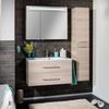 FACKELMANN B.CLEVER Waschtisch Set mit Spiegelschrank 90 cm breit, Braun hell, Waschbecken Gussmarmor Weiß Bild 4
