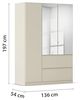 Rauch Möbel Costa, Kleiderschrank für Schlafzimmer, Kinderzimmer, Babyzimmer, Garderobe, Flur, 3-türig, mit Spiegel und 2 Schubladen, Push-to-Open, Zubehör Classic, Farbe Beige, Breite 136 cm Bild 3