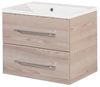 FACKELMANN B.CLEVER Waschtisch Set mit Spiegelschrank 60 cm breit, Braun hell, Waschbecken Gussmarmor Weiß Bild 3