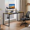 Yaheetech Schreibtisch Computertisch, Arbeitstisch Lerntisch mit 2 Motorhalterung/2 Kabeldurchführungen/1 Kopfhörerhaken, 140 × 60 × 89,5 cm, Rustikales Braun Bild 4