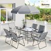 Outsunny Garten-Essgruppe mit 6 Klappstühlen, Sonnenschirm, Wasserwellenmuster, (Gartenset, 8-tlg, Gartenmöbel Set), für Garten Terrasse Grau Bild 2