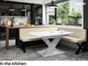 MEBLINI Eckbank für Esszimmer mit ausziehbarem Tisch - Küchenbank - Essecke - Sitzecke Küche - TONI - X-Beine 142x196x87cm Rechts - Creme Kunstleder/B Schwarz Hochgl. Bild 2