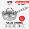 RESTO Kitchenware Kasserolle Libra, Soßentopf 1,4 l, energiesparend und spülmaschinenfest, Edelstahl 18/10 (2-tlg), mit hitzebeständigem Glasdeckel und Griff Bild 2
