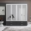Stella Trading Ivar Kleiderschrank mit Spiegeln und Schubladen - Vielseitiger Drehtürenschrank 4-türig in Weiß, Graphit - 180 x 190 x 51 cm (B/H/T) Bild 5