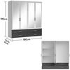 Stella Trading Ivar Kleiderschrank mit Spiegeln und Schubladen - Vielseitiger Drehtürenschrank 4-türig in Weiß, Graphit - 180 x 190 x 51 cm (B/H/T) Bild 3