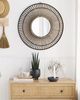 Wandspiegel mit breiten Rahmen, Bambus Dunkler Holzfarbton, Boho Chic, rund, ø 66 cm Bild 2