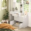 HOMCOM Schminktisch Make-up-Tisch mit großem Spiegel (4 Schubladen, 1-St, 3 offene Fächer), MDF, Weiß Bild 2