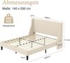 VECELO Polsterbett 140x200 cm mit USB & Type-C Anschlüssen, Doppelbett mit Kopfteil und 2 Seitentaschen, Bett Bettrahmen Bettgestell mit Lattenrost, Jugendbett, Leinen, Ohne Matratze, Beige Bild 2