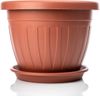 BigDean 3X Blumentopf mit Untersetzer rund ø33xH25 cm Terracotta - wetterfester Pflanzkübel - Wasserablauf UV-beständig aus bruchsicherem Kunststoff - Innen + Außen geeignet - Made in Europe Bild 2