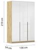 Rauch Möbel Alabama, Kleiderschrank, Garderobenschrank, 3-türig, Zubehör Classic, 2 Kleiderstangen, 5 Einlegeböden, Farbe Hochglanz Weiß/Eiche Artisan, Holz, Griff Grau metallic, 136 x 210 x 57 cm Bild 3
