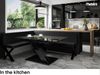 MEBLINI Eckbank für Esszimmer mit ausziehbarem Tisch - Küchenbank - Essecke - Sitzecke Küche - TONI - X-Beine 142x196x87cm Links - Schwarz Kunstleder/B Weiß Hochgl. Bild 2