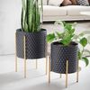 Blumentopf 2er Set Metall Schwarz Gold Rund mit Füßen Wabenmuster Indoor Bild 2