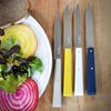 Opinel Bon Appetit Celeste Tafelmesser - rostfrei - 4 tlg - Stahl 12C27 - Buchenholzgriffe in weiß - blau - gelb - grau Bild 3