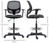 Vinsetto Arbeitsstuhl Mesh Bürostuhl Ergonomischer Schreibtischstuhl Zeichenstuhl mit verstellbarem Fußring Höhenverstellbare Drehstuhl mit Rollen für Arbeitszimmer Schwarz 60 x 56 x 110-132 cm Bild 3