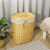 HOMCOM Wäschekorb Weidenrute geflochten mit Wäschesack mit Deckel (Wäschesammler, 1 St, Wäschebox), aus Weide, Natur 100L 51 x 38 x 57 cm Bild 2