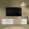 Forte IKOLI TV Schrank 180, modernes Lowboard mit 3 Türen und 2 Schubladen, Wohnzimmer, Holzwerkstoff, Weiß mit Artisan Eiche Holzdekor, 174,3 cm breit x 43,3 cm hoch x 41,3 cm tief Bild 2