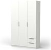 Demeyere Moderner Kleiderschrank mit 3 Türen, 2 Schubladen, 4 Fächern, Mattes Weiß, 119,4 x 51,1 x 203 cm, Holzwerkstoff, grau Bild 5