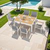 Clevich Wetterfester Gartentisch 140x90 cm, Quadratisch aus Aluminium mit WPC Tischplatte, Outdoor Esstisch für Balkon und Terrasse, pflegeleicht und langlebig, Weiß+Teak Bild 3