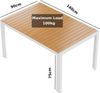 Clevich Wetterfester Gartentisch 140x90 cm, Quadratisch aus Aluminium mit WPC Tischplatte, Outdoor Esstisch für Balkon und Terrasse, pflegeleicht und langlebig, Weiß+Teak Bild 2