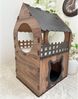 Jungengel Tierhaus Zweistöckiges Katzenhaus aus MDF – Braun & Dunkelbraun, Holzoptik, Balkon, Werkzeugloser Aufbau, Katzenöffnung, 2 Etagen Bild 5