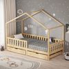ML-DESIGN Spielbett Hausbett Kinderbett inkl. 2 Schubladen, Lattenrost und Rausfallschutz, Abenteuerbett 90x200cm Haus Bett Himmelbett Kiefer Jugendbett Natur Bild 2
