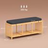 HOMCOM Schuhbank mit Sitzfläche, Schuhregal mit Stauraum, Sitzbank aus Bambus mit offener Ablage, Leinenoptik für Flur und Eingangsbereich, 102 x 33 x 45 cm, Naturholz Bild 3