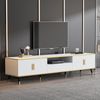 Ball & Cast TV Schrank (200×40×46cm) mit 2 Türen und 1 Schublade, Marmoroptik, Moderner Niedriger Fernseher Tisch, Bequeme Montage, Weiß Bild 2