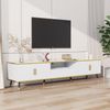 Ball & Cast TV Schrank (200×40×46cm) mit 2 Türen und 1 Schublade, Marmoroptik, Moderner Niedriger Fernseher Tisch, Bequeme Montage, Weiß Bild 3