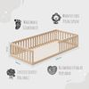 Kids Collective Kinderbett Bodenbett Bett mit Rausfallschutz & Lattenrost Montessori Bett Kinder (weitere Größen, 120x200, 140x200 cm), Jugendbett Einzelbett optional mit Matratze, natur Kiefer 90x200 cm Bild 2