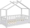 VitaliSpa Kinderbett Hausbett Design 70x140cm Natur Zaun Kinder Bett Holz Haus Schlafen Hausbett Spielbett Inkl. Lattenrost und Fallschutzgitter