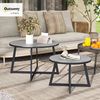 Outsunny Gartentisch mit X-Beine, Glasplatte, aus Stahl (Stapelbar Balkontisch, 2-St, 2er Set Rund Beistelltisch), für Wohnzimmer Büro Outdoor Indoor Schwarz+Grau Bild 2