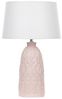 'Zarima' Tischlampe mit Keramikfuß Rosa 56 cm Blumenmotiv Langes Kabel mit Schalter Lampenschirm aus Baumwolle / Jute in Weiß Wohnzimmer Schlafzimmer Bild 1