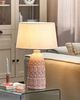 'Zarima' Tischlampe mit Keramikfuß Rosa 56 cm Blumenmotiv Langes Kabel mit Schalter Lampenschirm aus Baumwolle / Jute in Weiß Wohnzimmer Schlafzimmer Bild 2
