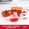 Sistema Microwave-Heat & Eat mikrowellenfeste Lunchbox Set | 3 rechteckige Mikrowellen-Brotdosen mit Deckel (1x1,25 L + 2x525 ml) | verschließbare Clips und Belüftungsventile | BPA-frei Bild 2