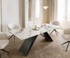 Esstisch Edge 180-220x100 Keramik Calacatta Luxe Weiß-Gold-Grau V-Gestell Flachstahl Schwarz ausziehbar Bild 2