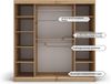 Kryspol Schwebetürenschrank Tokyo 1-200 cm mit Spiegel Kleiderschrank mit Kleiderstange und Einlegeboden Schlafzimmer- Wohnzimmerschrank Schiebetüren Modern Design (Schwarz + Sonoma) Bild 5