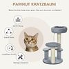 PawHut Kratzbaum Katzenbaum 3-Stufiger Spielbaum mit Katzenbett, Sisalsäulen, Grau, Ø40 x H65 cm Bild 3