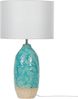 'Ataba' Tischlampe mit Keramikfuß Türkis 58 cm Blättermotiv Langes Kabel mit Schalter Lampenschirm aus Baumwolle Jute in Weiß Wohnzimmer Schlafzimmer Bild 4