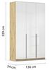 Rauch Möbel Alabama, Kleiderschrank, Garderobenschrank, 3-türig, Zubehör Basic, 2 Kleiderstangen, 4 Einlegeböden, Farbe Hochglanz Weiß/Eiche Artisan, Holz, Griff Grau metallic, 136 x 229 x 54 cm Bild 3