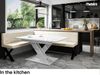 MEBLINI Eckbank für Esszimmer mit ausziehbarem Tisch - Küchenbank - Essecke - Sitzecke Küche - PETER - X-Beine 142x196x87cm Links - Creme Samt/B Weiß Hochgl. Bild 2