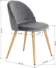 39F FURNITURE DREAM Set mit 2 skandinavischen Stühlen aus Samt mit Metallbeinen aus Eiche, für Esszimmer, Küche, Wohnzimmer, Stoff, Grau, 56 x 50 x 78 cm Bild 3