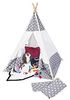 Pinolino 'Jakara' Tipi mit Fenster, Bodenmatte & Aufbewahrungsbeutel, Holz / Baumwolle / Polyester, 120 x 120 x 155 cm, Grau / Weiß