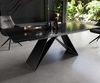 Esstisch Edge 200-300x100 Reliefglas Rauchschwarz 3D-Design V-Gestell Flachstahl Schwarz ausziehbar Bild 5