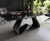 Esstisch Edge 200-300x100 Reliefglas Rauchschwarz 3D-Design W-Gestell Schwarz ausziehbar Bild 5